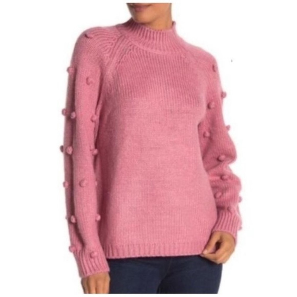 Cece Mock Neck Mauve Pom Pom Sweater